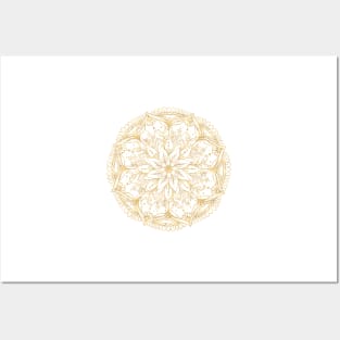 Elegant Gold Flower Mandala White Design Posters and Art